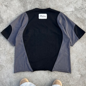 T-shirt vintage à empiècements coupés, en coton épais délavé à l'acide, personnalisable, coupe oversize pour hommes - Product Image 2