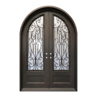 Porte d'entrée de jardin antique luxueuse en fer forgé avec des modèles en verre pour un usage domestique