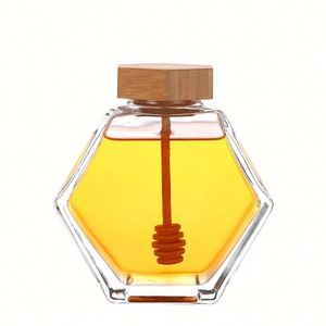 Wholesale Transparent Hexagonal Iron Cap Food Packaging Glass <b>Jar</b> 100ml-380ml Capacity Silk Screen Printing Custom Logo Usa - Product Image 1