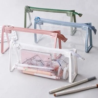 Étui à crayons transparent en PVC Kawaii, imperméable, fournitures scolaires, sacs à crayons avec fermeture éclair, tendance, portable, pochette pour crayons et stylos
