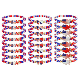 Usa Alloy Flag Beaded <b>Bracelet</b> Set <b>Red</b> White Blue Unisex Jewelry For Independence Day Anniversary - Product Image 1