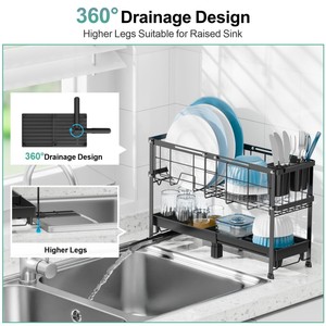 Escurridor de Platos <span class=keywords><strong>Estrecho</strong></span> y Expandible, Escurridor de Platos Compacto con Portautensilios, Escurridor de Platos Pequeño de 2 Niveles para Encimera de Cocina - Product Image 5