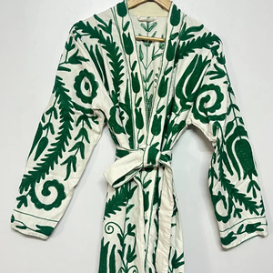 เสื้อคลุมกิโมโนยาวปักลายซูซานี ผ้าฝ้าย 100% สำหรับผู้หญิง อุ่นสบายในฤดูหนาว เป็นมิตรกับสิ่งแวดล้อม สไตล์ลำลอง - Product Image 1