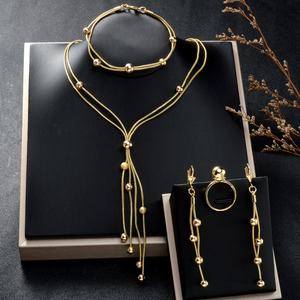 Bijoux fantaisie plaqués or 14 carats avec zircon, ensembles de bijoux de mariée avec des glands et des boules pour femmes, fiançailles, fête, mariage - Product Image 2