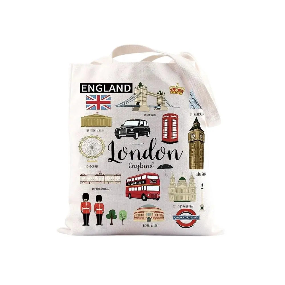 Londoner Canvas-Tote-Schultertasche voller Farbe gedruckt Souvenirs und Geschenke für Einkauf und Reisen Londoninspirationsdesign