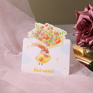 Cartes de vœux personnalisées pour la fête des mères, mini-cartes de vœux avec des fleurs de dessin animé, papier offset, vente en gros d'usine - Product Image 6