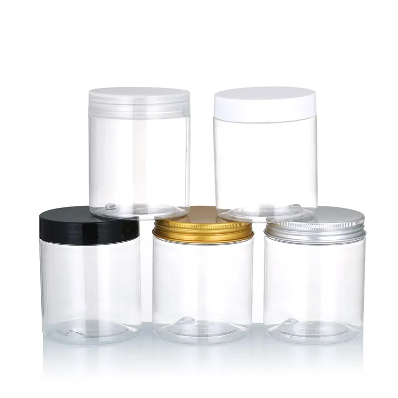 Round PET plastic food storage clear cookie Jar with Lid cosmetic cream candy packaging container