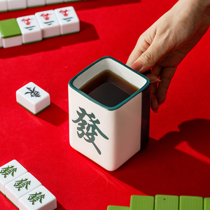 Tasse à café en céramique en forme de Mahjong, motif dessin animé, personnalisable avec logo couleur, 401-500ml, compatible micro-ondes et lave-vaisselle, pour fêtes, style chinois chic - Product Image 4