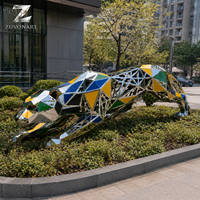 Escultura de Leopardo Grande de Acero Inoxidable, Estatua Contemporánea de América Latina para Proyectos de Resorts, Villas y Jardines