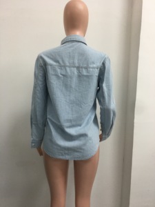 薄款垂褶棉女式水洗覆盖牛仔衬衫上衣Sehe时尚 - Product Image 5