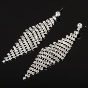 Pendientes de Moda E445, Venta Directa de Fábrica, Pendientes de Botón Personalizados con Borlas de Diamantes de Imitación y Forma de Rombo - Product Image 4