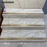Carrelage de sol et d'escalier en céramique brillante, carrelage d'escalier en porcelaine à bord arrondi glacé doré pour la décoration intérieure