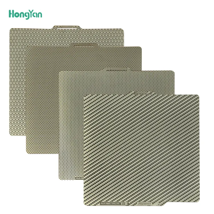 HONGYAN 258*258 มม.สองด้านผงเคลือบสปริงเหล็กแผ่น PEY PET PEO PEI สร้างแผ่นสําหรับไม้ไผ่ Lab X1 3D เครื่องพิมพ์อะไหล่