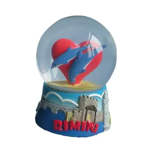 custom high quality Italy RIMINI love heart shaped souvenir glass snow globe for sale