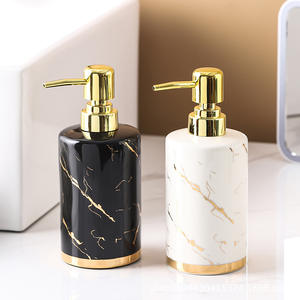 Dispensador de jabón de mármol dorado Botellas de Loción de cerámica de lujo de alta calidad Tarro de forma personalizada de gres - Product Image 1