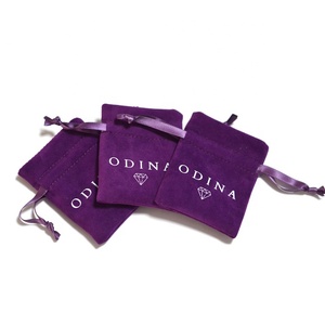 Baskılı <span class=keywords><strong>logo</strong></span> ile lüks kadife süet mor takı yüzük paket poşeti - Product Image 6