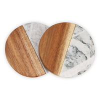 Ensemble de sous-verres ronds en marbre blanc et vert, en bois d'acacia, absorbants, amusants, pour tasses à bière, boissons, cuisine, en pierre naturelle, vente en gros, personnalisables