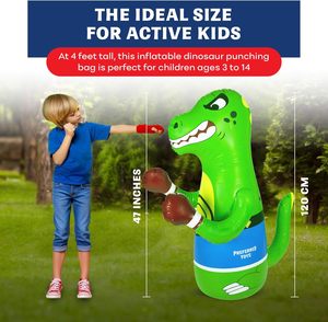 Green Dinosaur Inflatable <b>Punching</b> <b>Bag</b> for Kids Ages 3+ Indoor and Outdoor Play - Product Image 3