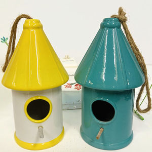 Casetta per uccelli da appendere in gres ceramico decorativo da giardino per mangiatoia per uccelli selvatici all'aperto - Product Image 3