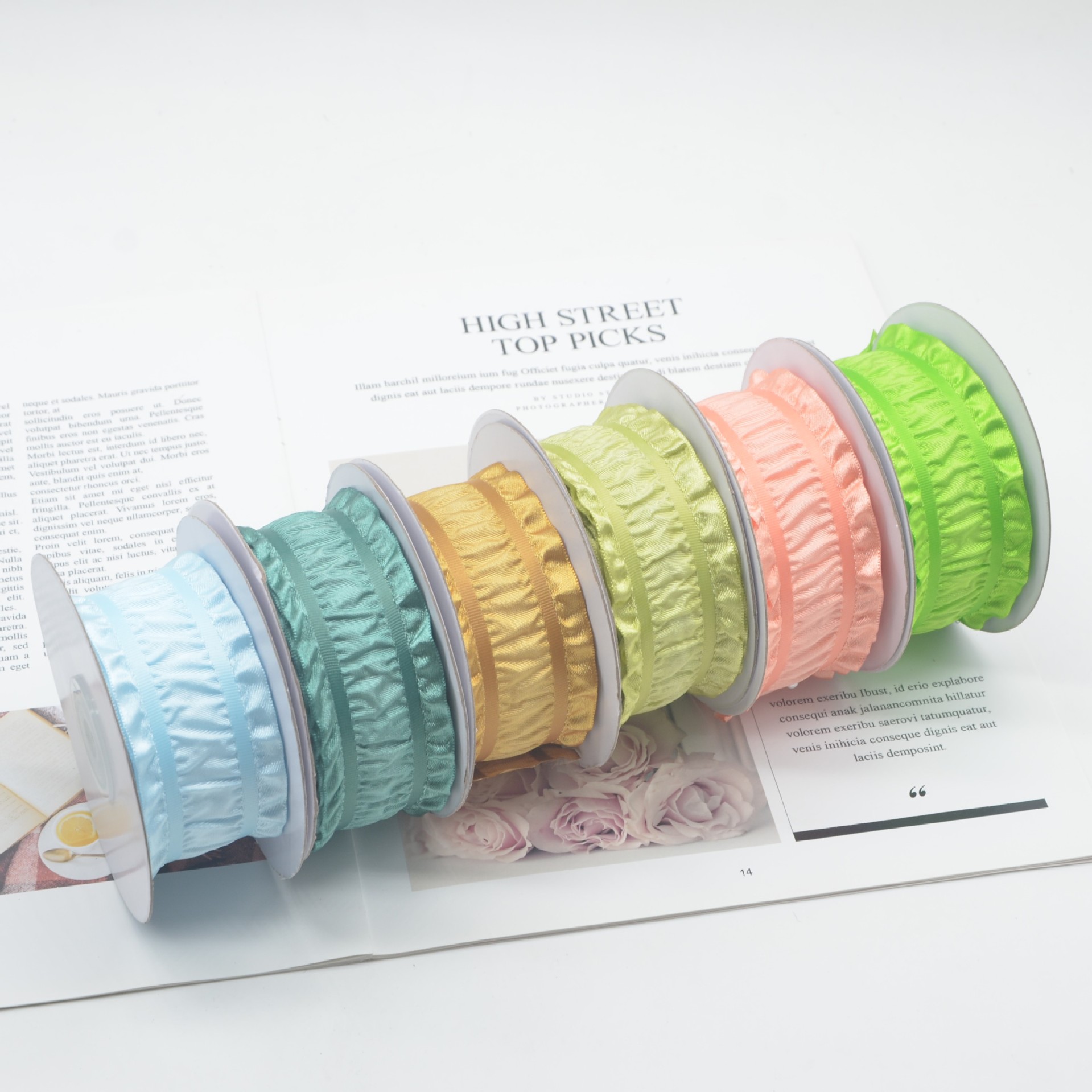 Fashion Personality Korean-style Ruffled Ribbon Spool Polyester Spot Supply Hair Accessories DIY Handmade Gift Box Packaging