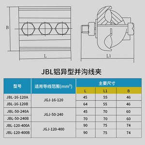 ตัวหนีบสายไฟแบบร่องคู่อะลูมิเนียม JBL16 120 สำหรับสายเคเบิลขนาด 16 240 มม. 10KV ต่ำกว่า ชนิดเมตริก - Product Image 5