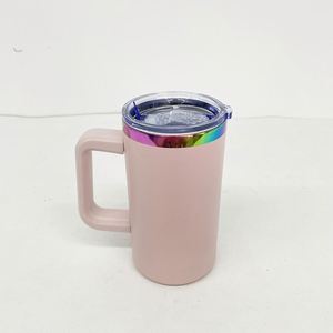 USA Warehouse Stainless Steel Rainbow Plated Underneath Powder Coated 20oz Coffee Tumbler Mug <b>Cups</b> with Removable Plastic Handle - Product Image 4