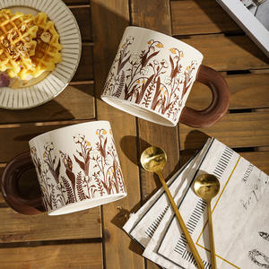 Vintage <b>Floral</b> Ceramic <b>Mug</b> With Brown Handle For Coffee Tea Gift Present Chaozhou Made - Product Image 5