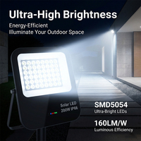 Lampu Sorot LED Tenaga Surya 60W hingga 300W IP66 Tahan Hujan dengan Casing Aluminium untuk Penerangan Taman, Jalan, Gudang, dan Lanskap