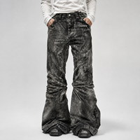 Jeans DiZNEW Premium Heavyweight Distressed pour Hommes, Détail Texture Minérale Unique, Coupe Évasée, Pantalon en Denim, Logo Personnalisé, Fabrication en Usine