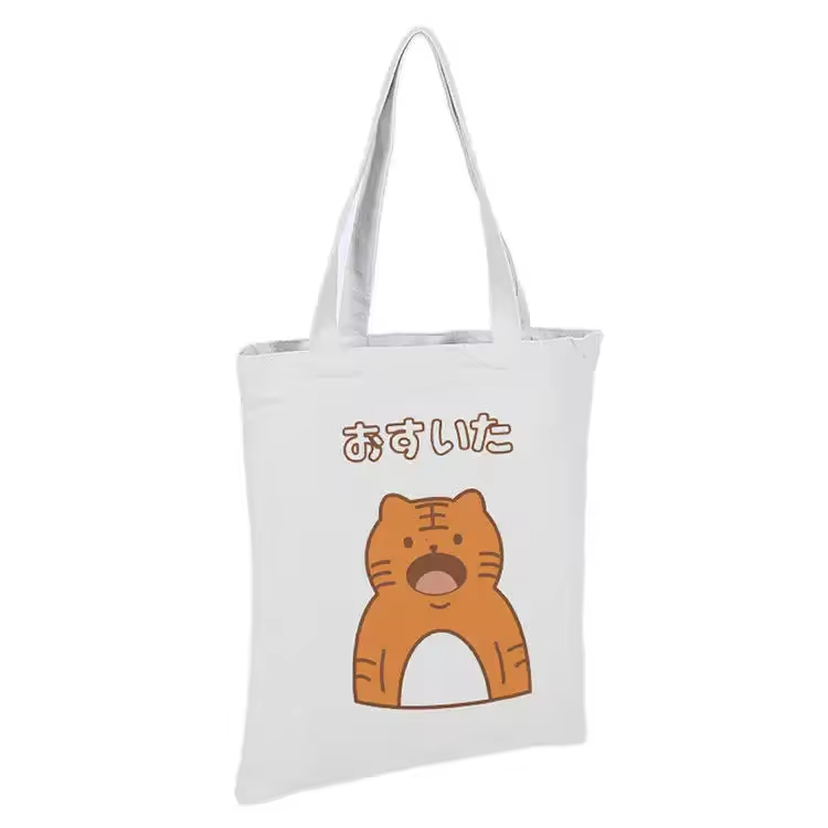 Customizable Organic Cotton Tote Bags Reusable Eco-friendly Canvas Shopping Bag with Cartoon Printed Pattern