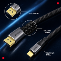 Câble DP vers USB C 4K120Hz, adaptateur DP vers Type-C, câble tressé en aluminium pour moniteur et ordinateur portable