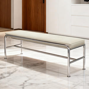 Modern Minimalist Leather <b>Shoe</b> <b>Bench</b> Stainless Steel Frame Durable Living Room Furniture - Product Image 2