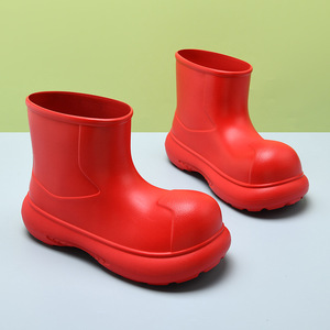Bottes de pluie pour femmes en EVA, tube court, semelle épaisse, imperméables, antidérapantes, talon moyen, chaussures d'été tendance - Product Image 4