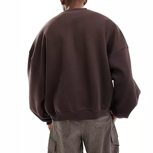 Felpe e felpe da <span class=keywords><strong>uomo</strong></span> Oversize larghe <span class=keywords><strong>girocollo</strong></span> marrone tinta unita in cotone pieno felpa da <span class=keywords><strong>uomo</strong></span> - Product Image 4