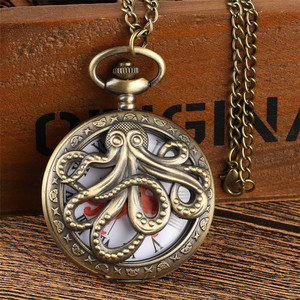 <span class=keywords><strong>Orologio</strong></span> <span class=keywords><strong>da</strong></span> <span class=keywords><strong>Tasca</strong></span> <span class=keywords><strong>Vintage</strong></span> con Catena FOB, Stile Antico Bronzo, Design a Polpo Traforato, Movimento al Quarzo - Product Image 6