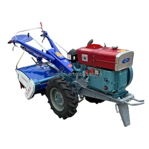 Small diesel tractor, two wheeled self-propelled tractor with rotary tiller and trenching machine