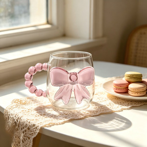 Tazza in Vetro Borosilicato Rosa Stile Instagram con Farfalla, Resistente alle Alte Temperature, Senza Stelo e Senza Coperchio, per Caffè e Relax - Product Image 4