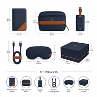 Kit de Voyage Exécutif Personnalisé avec Portefeuille RFID, Organisateur Technologique, Étiquette à Bagages, Câble, Masque de Sommeil et Boîte