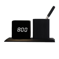 Horloge de table LED SINCERE avec support pour stylos et crayons, alarme, température, date, activation vocale, luminosité réglable, design minimaliste pour enfants et amis