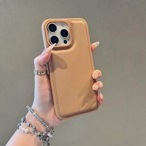 غطاء هاتف فاخر بنمط جلد منتفخ لهاتف 17 برو ماكس، مقاوم للصدمات بفتحة كبيرة، مصنوع من مادتي TPU وPC، تصميم إبداعي بلون صلب - Product Image 6