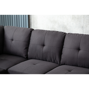 L-shaped Chesterfield-style extendable faux leather <b>cushioned</b> modular sofa with <b>storage</b> ottoman and reversible design, suitable - Product Image 6