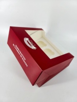 Boîte d'emballage pour cupcakes rouge écologique et recyclable avec logo personnalisé, 6 trous, fenêtre transparente, boîtes rigides pour cadeaux de boulangerie