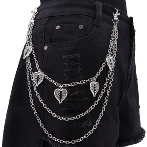 โซ่คล้องกางเกงโลหะหลายชั้นรูปหัวใจขนนก สีเงินทิเบต สไตล์ฮิปฮอป ใช้ได้ทุกวัน - Product Image 2