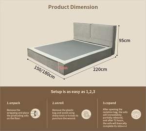 Modernes <span class=keywords><strong>minimalist</strong></span> isches graues Stoff bett mit hohem Kopfteil, weichem gepolstertem Rahmen, stilvollem wasch barem Doppelbett für Schlafzimmer und Hotel - Product Image 6