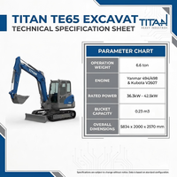 Nouvelle conception, mini-excavatrice chinoise de 6 tonnes, fabricant TE65, excavatrice sur chenilles de 6,6 tonnes, homologuée CE EPA, Yanmar Euro 5
