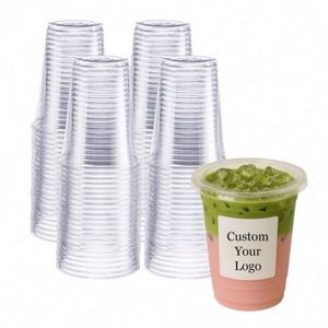 แก้วพลาสติกใส PET ขนาด 12oz 16oz  เส้นผ่านศูนย์กลาง 98 มม. พิมพ์โลโก้ตามสั่ง สำหรับเครื่องดื่มสมูทตี้ กาแฟเย็น และเครื่องดื่มเย็นอื่นๆ - Product Image 1