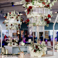 Centre de table ZKAI pour événements, cristal, 3 niveaux, rond, en métal, support à fleurs pour la décoration de table de mariage