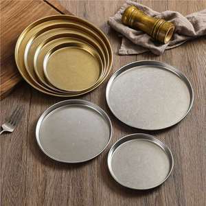 Vintage Stainless Steel Round Plate Shallow Dish For Steak Party Snack Dessert Industrial Style - Product Image 4