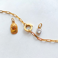 Pulsera de Cadena de Acero Inoxidable Chapada en Oro de 14K con Colgante de Cristal de Fresa para Mujer, Joyería Emanco