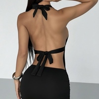 Robe mini noire à col plongeant pour femme, robe moulante pour club, soirée, sortie